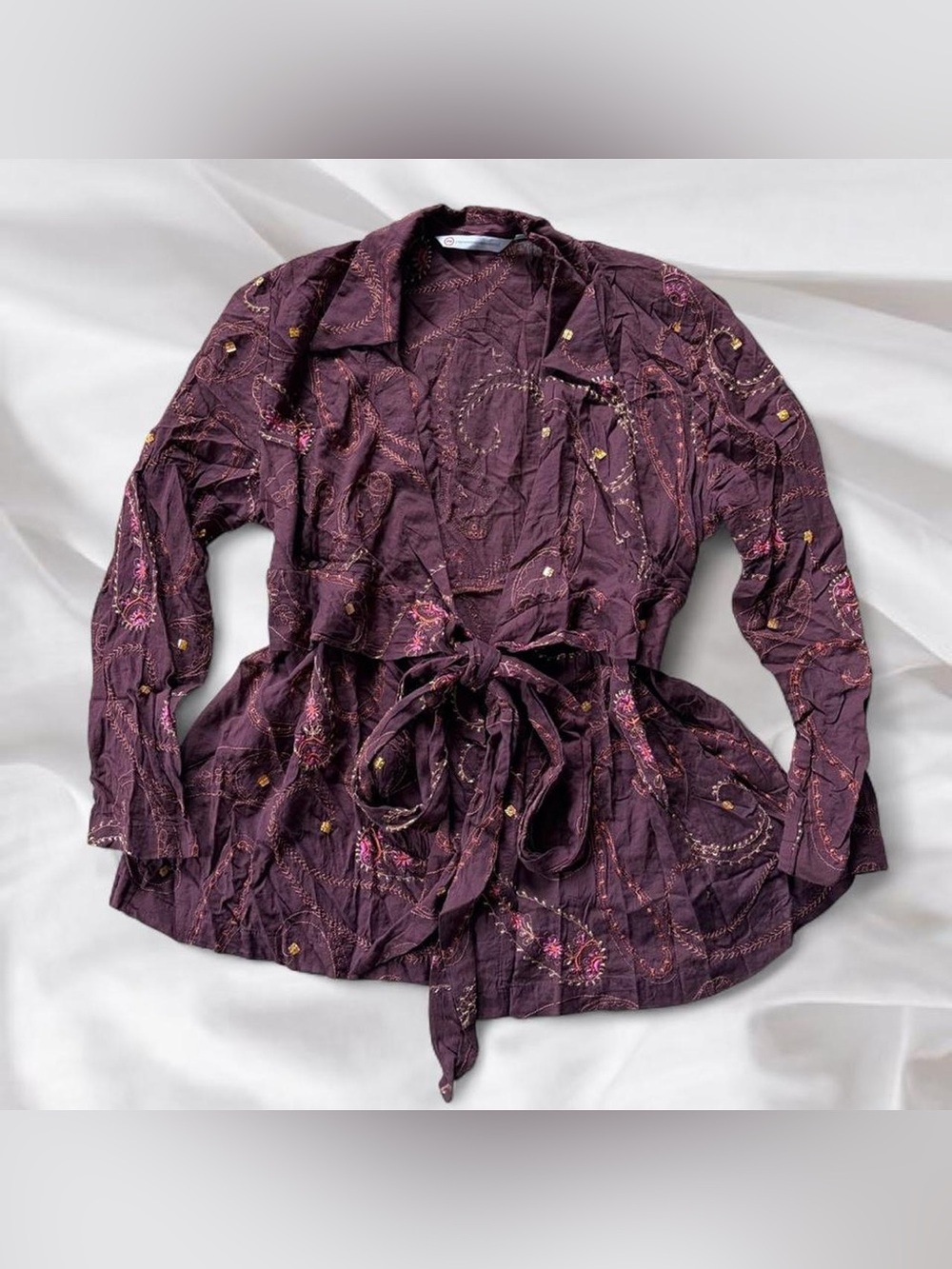Y2K Boho Brown Sequin Tie Up Top